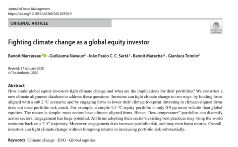 I Care & Consult et Arvella Investments publient l’article “Figthing climate change as a global equity investor” dans The Journal of Asset Management